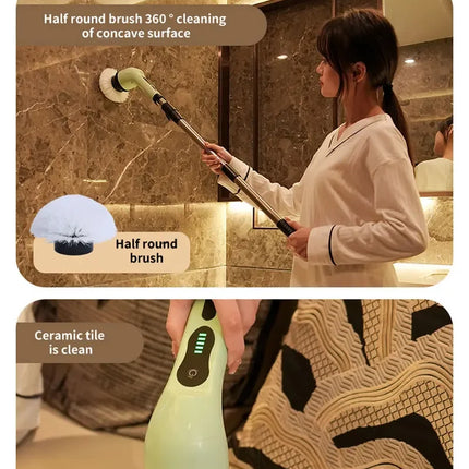 9-in-1 Electric Rotating Cleaning Brush, Wireless Shower Scrubber with Replaceable Heads and Adjustable Telescopic Handle