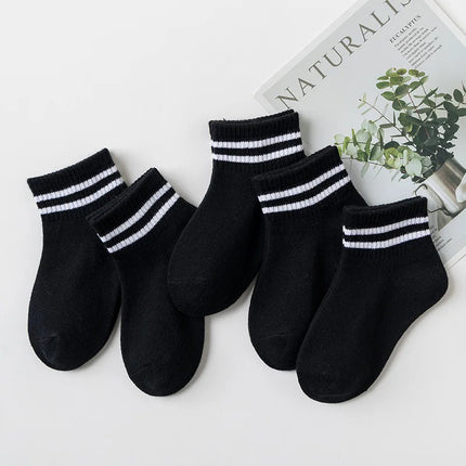 5 Pairs/Lot 2023 New Summer Children Socks Cotton Kids Fashion Black White Gray For 1-12 Years Teen Student Baby Girl Boy Socks