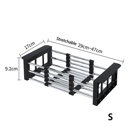 Expandable Stainless Steel Sink Drain Basket,Collapsible Kitchen Dish Drying Rack with Draining Filter Grid,Sink Organizer Tray
