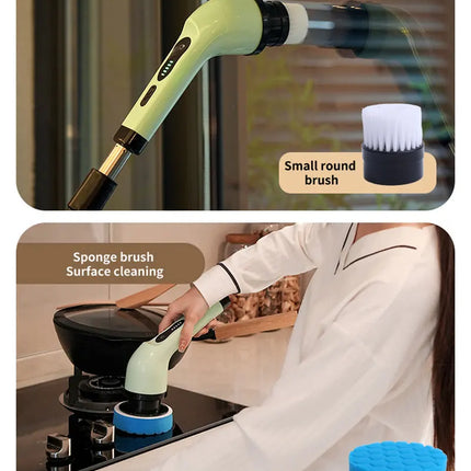 9-in-1 Electric Rotating Cleaning Brush, Wireless Shower Scrubber with Replaceable Heads and Adjustable Telescopic Handle