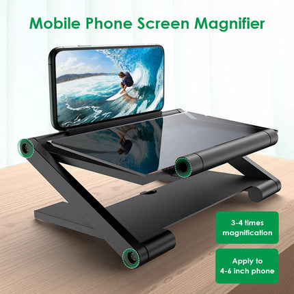 8 inch 3D HD Cell Phone Screen Amplifier Bracket 3-4X Zoom Curved Surface Foldable Display Magnifying Stand for 4.0-6.0 inch Pho