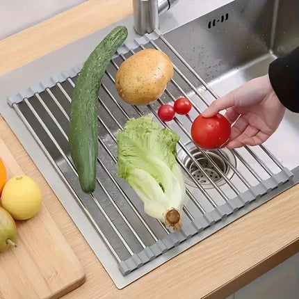 Silicone Stainless Steel Fruit & Vegetable Dish Drainer Kitchen Sink Shelf Kitchen Tools Sponge Holder Kitchen Tools  Strainer