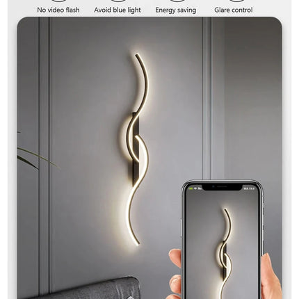 Long Strip LED Wall Lamp Modern Remote Control Dimming Living Roomdecor Wall Lamp Background Bedroom Bedside Home LED Lighting