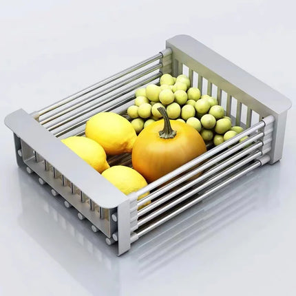 Expandable Stainless Steel Sink Drain Basket,Collapsible Kitchen Dish Drying Rack with Draining Filter Grid,Sink Organizer Tray