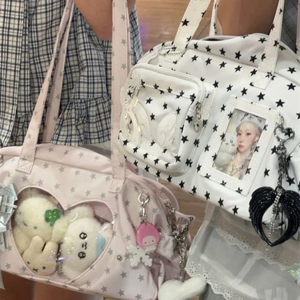 Japanese Transparent Women's Ita Bags Y2k Aesthetic All Match Star Print Fashion Ins Underarm Bag Sweet Kawaii Shoulder Handbags