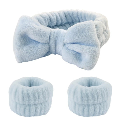Spa Headband and Wrist Towels for Face Washing Set Elastic Bow Headbands with Highly Absorbent Wristbands for Shower Skincare