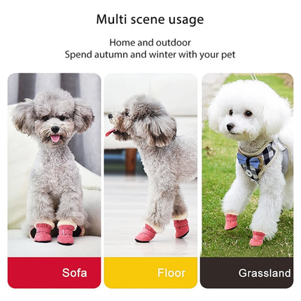 4pcs/set Plush Pet Dog Shoes Autumn Winter Warm Dog Boots Socks Comfortable Anti-slip Puppy Cat Rain Snow Booties Footwear