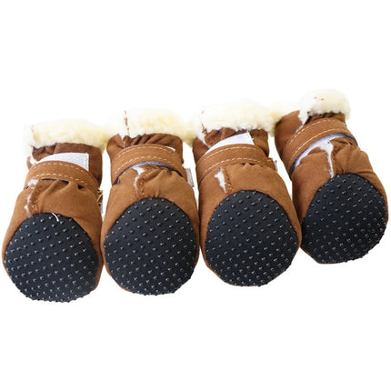 4pcs/set Plush Pet Dog Shoes Autumn Winter Warm Dog Boots Socks Comfortable Anti-slip Puppy Cat Rain Snow Booties Footwear