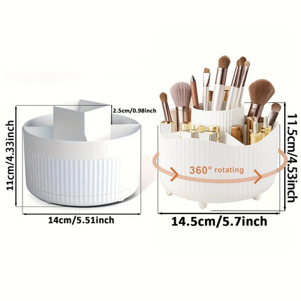 360° Rotating Makeup Brush Holder, 5-Compartment Cosmetic Storage Box, for Nail Polish, Desktop Vanity, and Bathroom Storage