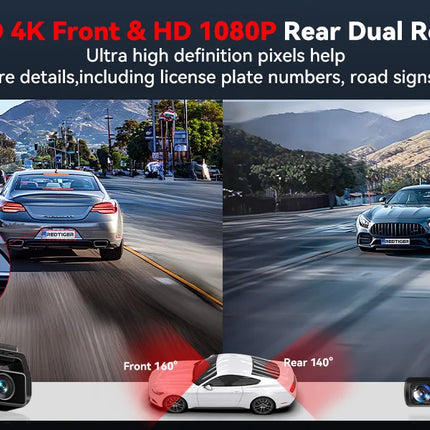 REDTIGER A4 Dash Camera Front and Rear 4k Dash Cam Drive Recorder for WiFi GPS Car Dvr for 24H Parking Mode Black Box for Car
