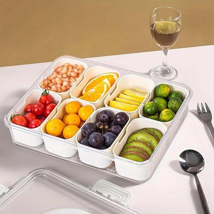 4Grid /8 Grid Snack Box Container, Portable Travel Charcuterie Board with Lid, Refrigerator Food Storage Box, Snack Organizer