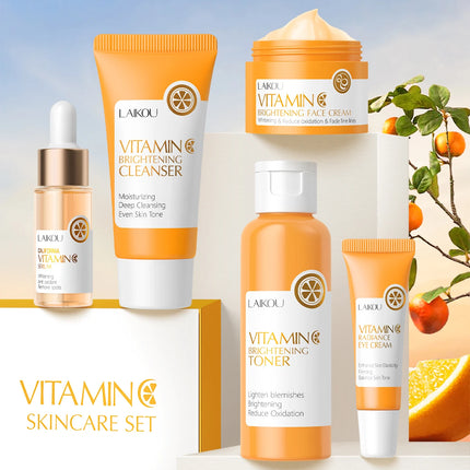 LAIKOU VITAMIN C Skincare Set Brightening 5Pcs Kit Even Skin Tone Smooth Wrinkle Tighten Pores Cleanser Toner Serum Eye Cream