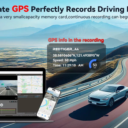 REDTIGER A4 Dash Camera Front and Rear 4k Dash Cam Drive Recorder for WiFi GPS Car Dvr for 24H Parking Mode Black Box for Car