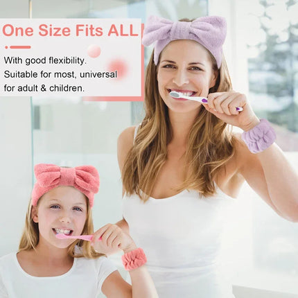 Spa Headband and Wrist Towels for Face Washing Set Elastic Bow Headbands with Highly Absorbent Wristbands for Shower Skincare