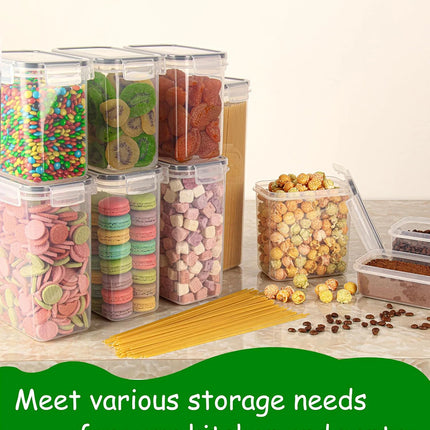 42pcs Sealed food storage containers with LIDS plastic kitchen pantry, dry cargo jars of lactose, grain, flour, sugar, labeled,