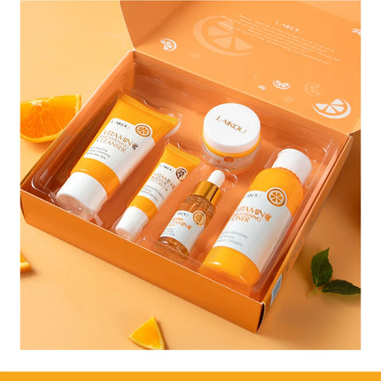 LAIKOU VITAMIN C Skincare Set Brightening 5Pcs Kit Even Skin Tone Smooth Wrinkle Tighten Pores Cleanser Toner Serum Eye Cream