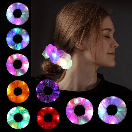 Fashion LED Luminous Hair Scrunchies Light Up Glowing Scrunchy Hair Band For Girls Flashing Hair Tie Hair Rope Hair Accessories