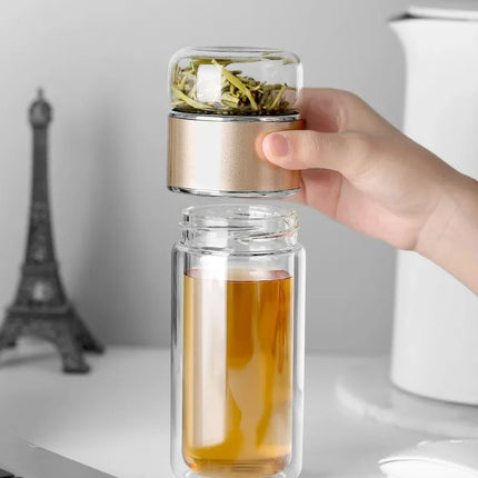 420ML Tea Water Bottle High Borosilicate Glass Double Layer Tea Water Cup Infuser Tumbler Drinkware Water Bottle With Tea Filter