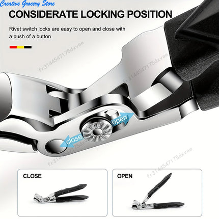 Professional Stainless Steel Toenail Clippers for Seniors, Wide Jaw, Angled Head, Concave Blade