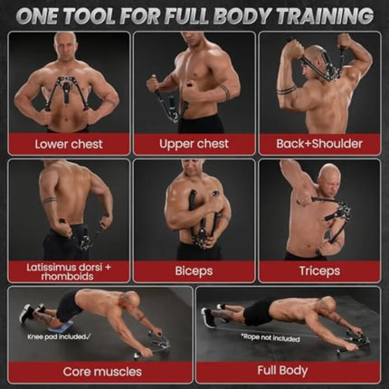 Twister Arm Trainer 3 in 1 Hydraulic Power Chest Workout Equipment with Ab Roller Wheels and Hooks Adjustable 22-440lbs Arm Tra