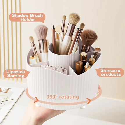 360° Rotating Makeup Brush Holder, 5-Compartment Cosmetic Storage Box, for Nail Polish, Desktop Vanity, and Bathroom Storage