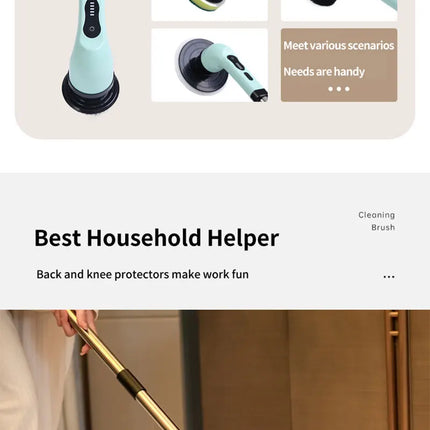 9-in-1 Electric Rotating Cleaning Brush, Wireless Shower Scrubber with Replaceable Heads and Adjustable Telescopic Handle