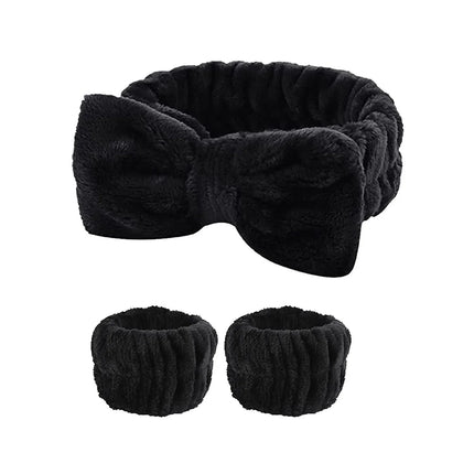 Spa Headband and Wrist Towels for Face Washing Set Elastic Bow Headbands with Highly Absorbent Wristbands for Shower Skincare