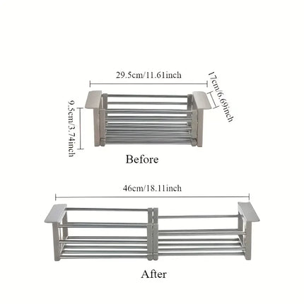 Expandable Stainless Steel Sink Drain Basket,Collapsible Kitchen Dish Drying Rack with Draining Filter Grid,Sink Organizer Tray