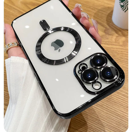 For Magsafe Fashion Plating Lens Protector Case For iPhone 11 12 13 14 15 Pro Max Plus Silicone Wireless Magnetic Charging Cover