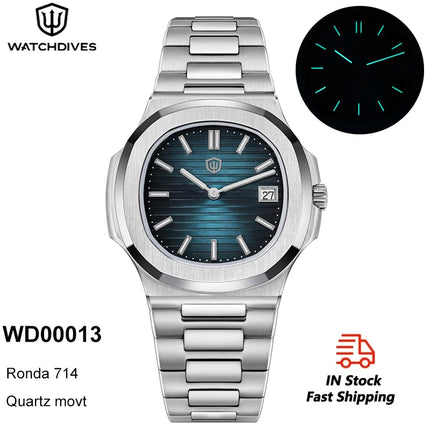 Watchdives WD0013 Quartz Watch Ronda 714 Movement 316L Stainless Steel Sapphire Crystal Super Luminous Waterproof Men Watches