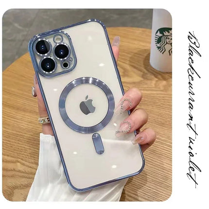 For Magsafe Fashion Plating Lens Protector Case For iPhone 11 12 13 14 15 Pro Max Plus Silicone Wireless Magnetic Charging Cover