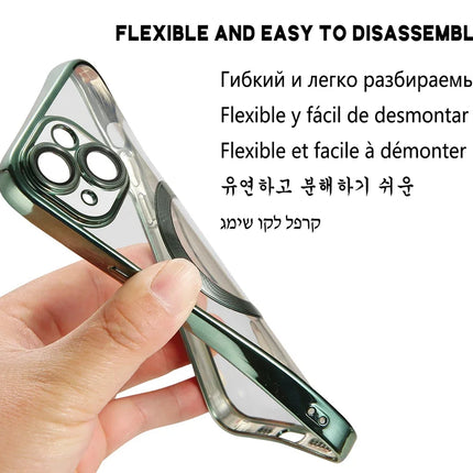 For Magsafe Fashion Plating Lens Protector Case For iPhone 11 12 13 14 15 Pro Max Plus Silicone Wireless Magnetic Charging Cover