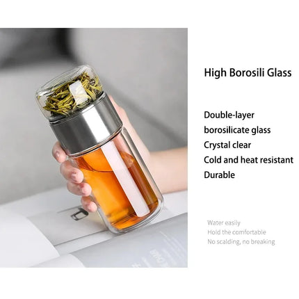 420ML Tea Water Bottle High Borosilicate Glass Double Layer Tea Water Cup Infuser Tumbler Drinkware Water Bottle With Tea Filter