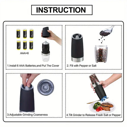 Gravity Electric Salt And Pepper Mill, Tilt To Grind Automatically, Battery Powered, Coarseness Adjustable, Upgraded Large Capac