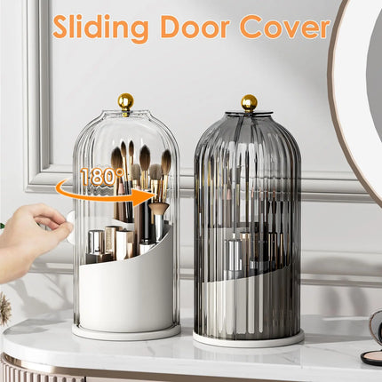 YOOLENS Makeup Brush Holder Organizer with Lid,360 Rotating Clear Dustproof Makeup Brushes Organizer for Vanity Desktop Bathroom