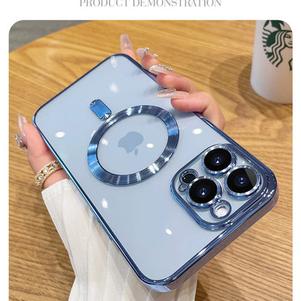 For Magsafe Fashion Plating Lens Protector Case For iPhone 11 12 13 14 15 Pro Max Plus Silicone Wireless Magnetic Charging Cover