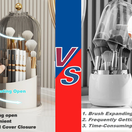 YOOLENS Makeup Brush Holder Organizer with Lid,360 Rotating Clear Dustproof Makeup Brushes Organizer for Vanity Desktop Bathroom
