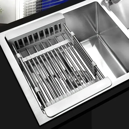 Expandable Stainless Steel Sink Drain Basket,Collapsible Kitchen Dish Drying Rack with Draining Filter Grid,Sink Organizer Tray