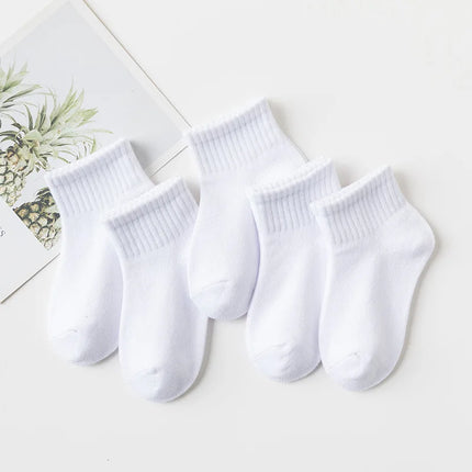 5 Pairs/Lot 2023 New Summer Children Socks Cotton Kids Fashion Black White Gray For 1-12 Years Teen Student Baby Girl Boy Socks
