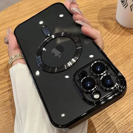 For Magsafe Fashion Plating Lens Protector Case For iPhone 11 12 13 14 15 Pro Max Plus Silicone Wireless Magnetic Charging Cover
