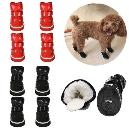 4Pcs/set Pet Shoes Winter Warm Waterproof Slip Fleece Dog Snow Boots for Dogs Puppy Rain Footwear Accessories Chihuahua Bulldog