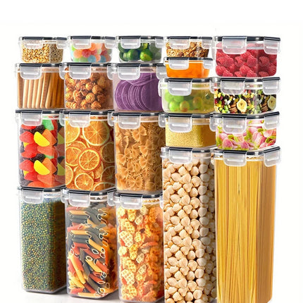 42pcs Sealed food storage containers with LIDS plastic kitchen pantry, dry cargo jars of lactose, grain, flour, sugar, labeled,