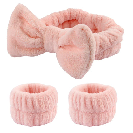 Spa Headband and Wrist Towels for Face Washing Set Elastic Bow Headbands with Highly Absorbent Wristbands for Shower Skincare