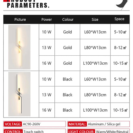 Modern LED Wall Lamp Minimalist Led 13W-18W Light Bedroom Bedside Long Strip Wall Sconces Living Room Home Indoor Lighting