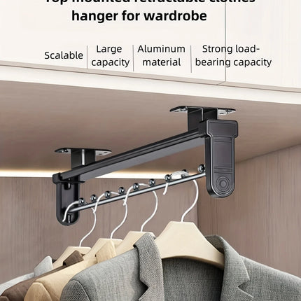 1pc Pull-Out Clothes Storage Rod Adjustable Foldable Metal Hanging Rail for Wardrobes Space-Saving Organizer Drying Racks