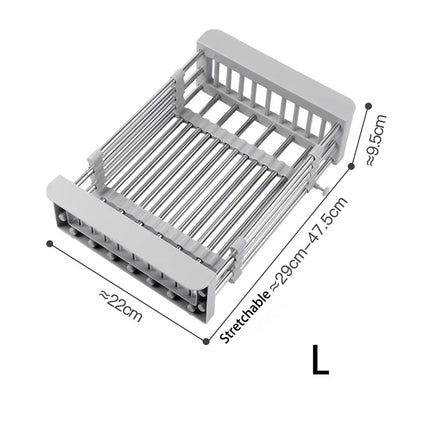Expandable Stainless Steel Sink Drain Basket,Collapsible Kitchen Dish Drying Rack with Draining Filter Grid,Sink Organizer Tray