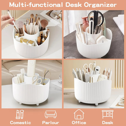 360° Rotating Makeup Brush Holder, 5-Compartment Cosmetic Storage Box, for Nail Polish, Desktop Vanity, and Bathroom Storage