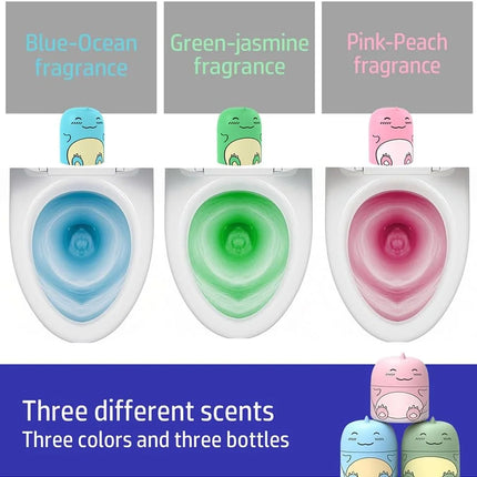 3PCS Toilet Bowl Cleaner Bottle, Cute Dinosaur-Shaped Bathroom Toilet Tank Cleaner with Ocean, Jasmine, and Peach Scent