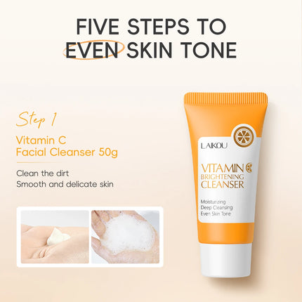LAIKOU VITAMIN C Skincare Set Brightening 5Pcs Kit Even Skin Tone Smooth Wrinkle Tighten Pores Cleanser Toner Serum Eye Cream