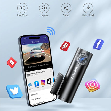 AZDOME Dash Cam 1296P WiFi Dash Camera for Cars Voice Control Dashcams Night Vision Loop Recording G-Sensor 24H Parking Monitor